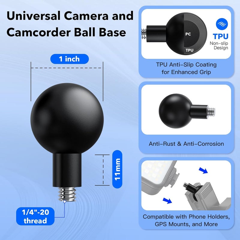 iGoevo 1-Inch B Size Ball to 1/4"-20 Screw Adapter – Camera Mount Converter, Fits Standard 1" Ball Bases, Connects Dash Cams, Action Cameras & Photography Accessories - Image 2